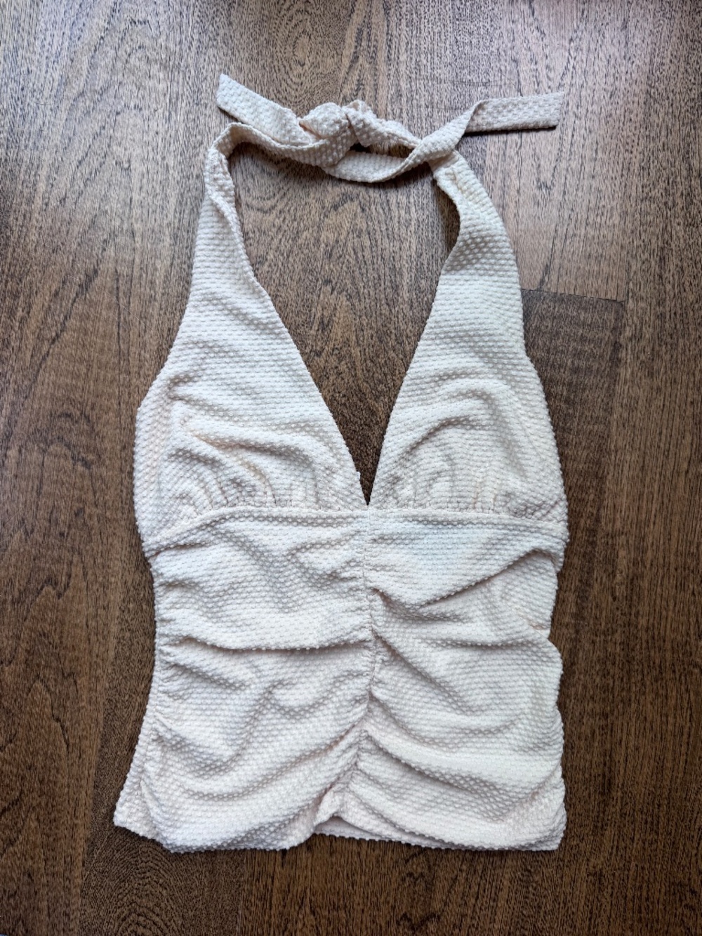 Porridge from Anthropologie Ivory textured halter top, size small